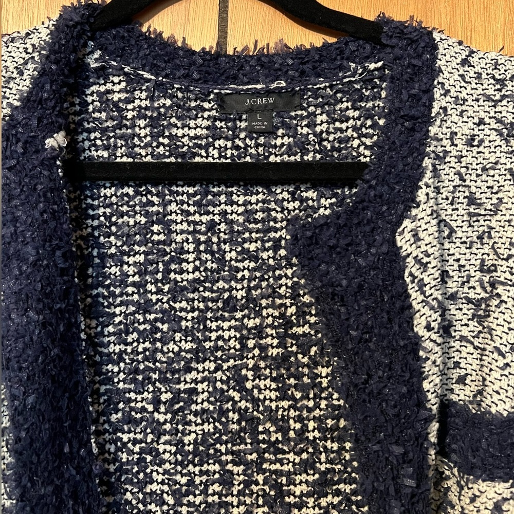 J Crew size L women’s open front cardigan jacket in Navy and Ivory - Picture 2 of 3